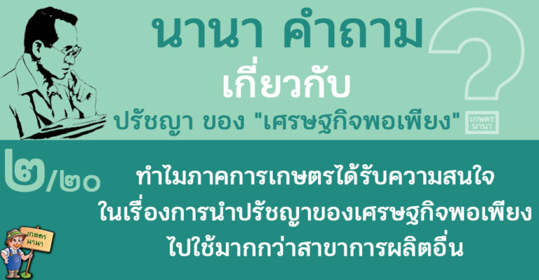 2/20 ทำไมภาคการเกษตรได้รับความสนใจในเรื่องการนำปรัชญาของเศรษฐกิจพอเพียงไปใช้มากกว่าสาขาการผลิตอื่น – นานา คำถาม ปรัชญาเศรษฐกิจพอเพียง